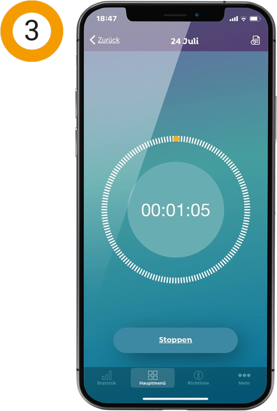 Zeiterfassung stoppen- Bildschirm eines Handys mit der trebono App